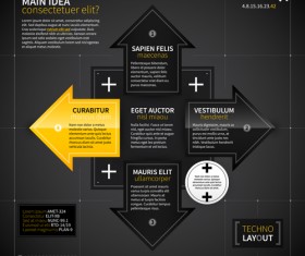 Black with yellow tech infographic vector 08