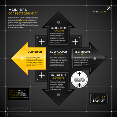 Black with yellow tech infographic vector 08