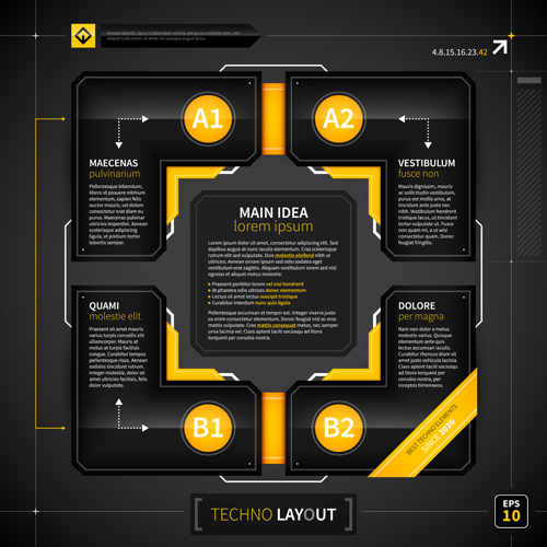 Black with yellow tech infographic vector 09