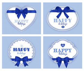 Blue bow with white holiday cards vector 01