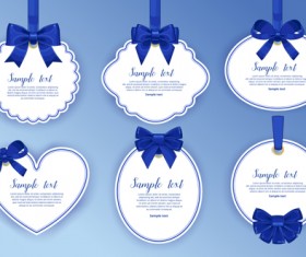 Blue bow with white holiday cards vector 02