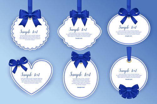 Blue bow with white holiday cards vector 02