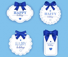 Blue bow with white holiday cards vector 03