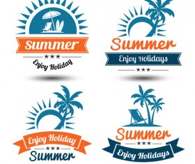 Blue summer holiady labels vector set 02