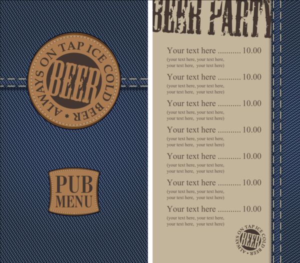 Brewery menu with denim textures vector 01