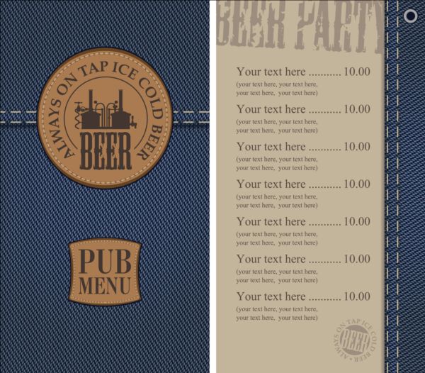 Brewery menu with denim textures vector 03