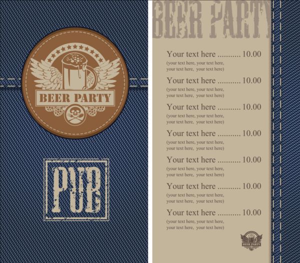 Brewery menu with denim textures vector 04
