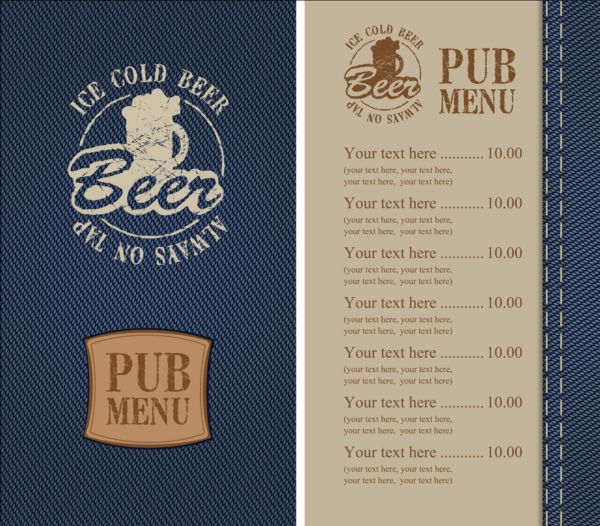 Brewery menu with denim textures vector 07