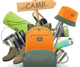 Camping with backpack vector