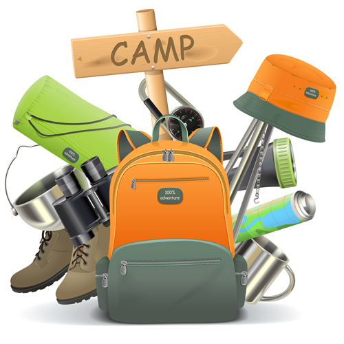 Camping with backpack vector