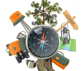 Camping with compass vector