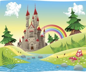 Cartoon castles scenery vector 02