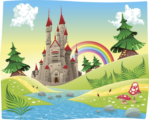 Cartoon castles scenery vector 02 free download
