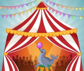 Cartoon circus tent and animals design vector 01