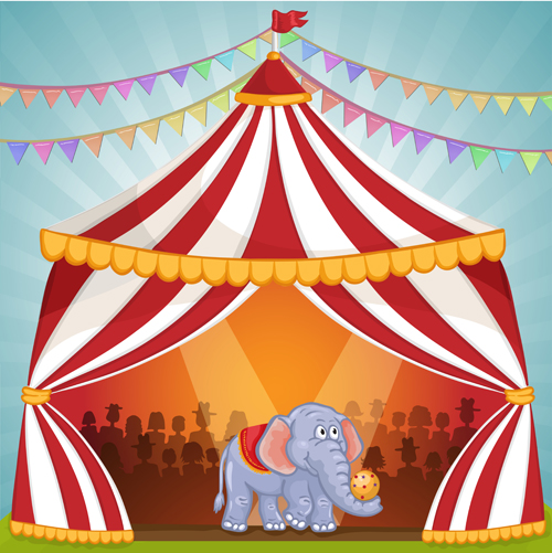 Cartoon circus tent and animals design vector 02
