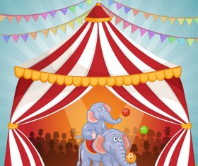 Cartoon circus tent and animals design vector 03