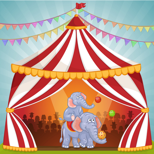 Cartoon circus tent and animals design vector 03