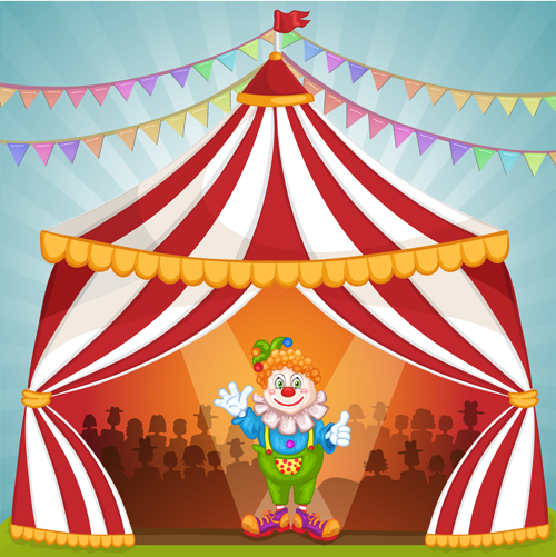 Cartoon circus tent and animals design vector 04
