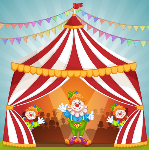 Cartoon circus tent and animals design vector 05