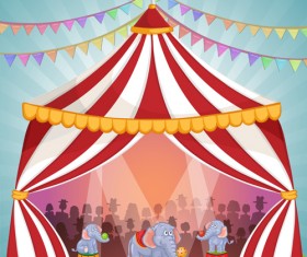 Cartoon circus tent and animals design vector 06