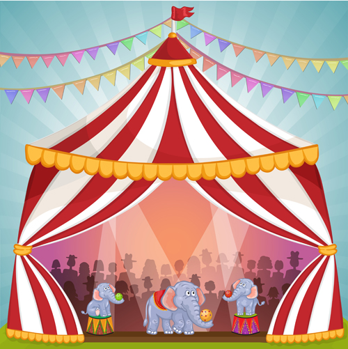 Cartoon circus tent and animals design vector 06