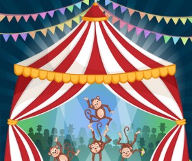 Cartoon circus tent and animals design vector 07