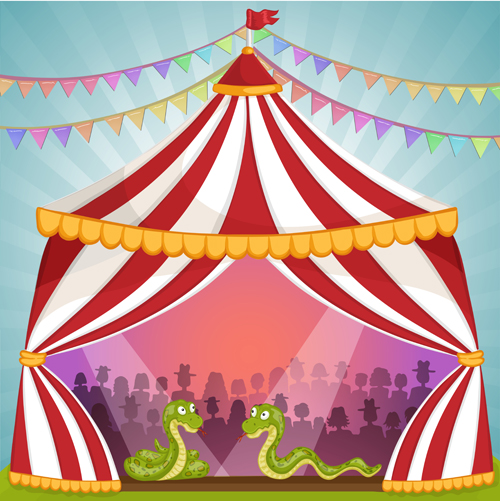 Cartoon circus tent and animals design vector 08
