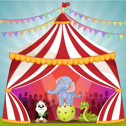 Cartoon circus tent and animals design vector 09