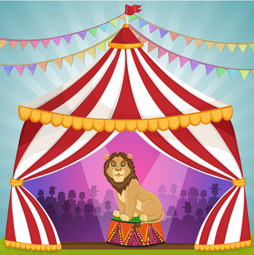Cartoon circus tent and animals design vector 10