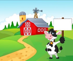 Cartoon cow with farm vectors 01
