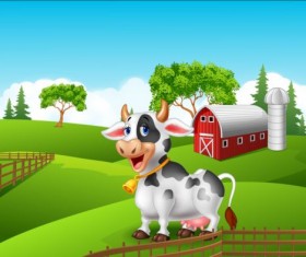 Cartoon cow with farm vectors 02