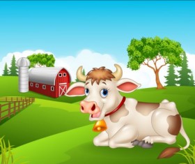 Cartoon cow with farm vectors 03