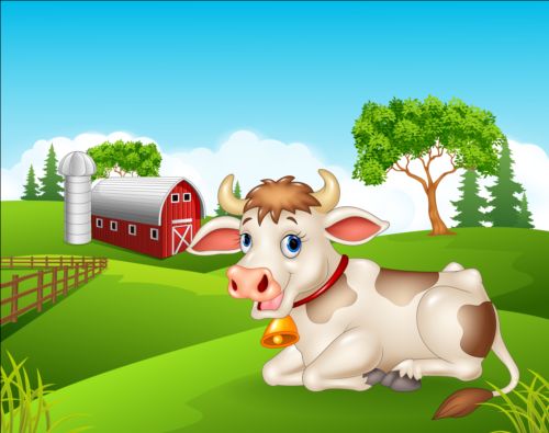 Cartoon cow with farm vectors 03