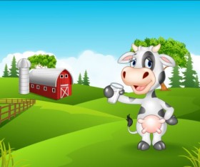Cartoon cow with farm vectors 04