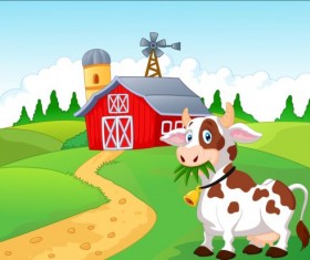 Cartoon cow with farm vectors 05