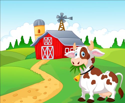 Cartoon cow with farm vectors 05 free download
