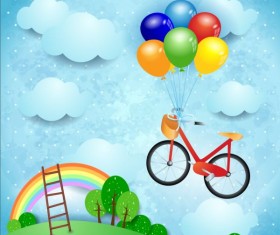 Cartoon landscape with rainbow vector 02