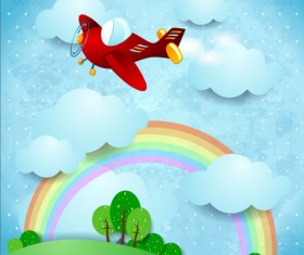 Cartoon landscape with rainbow vector 03