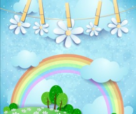 Cartoon landscape with rainbow vector 04