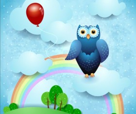 Cartoon landscape with rainbow vector 05