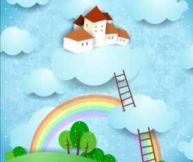 Cartoon landscape with rainbow vector 06