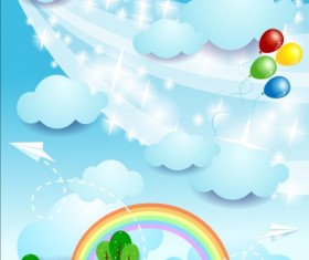 Cartoon landscape with rainbow vector 07