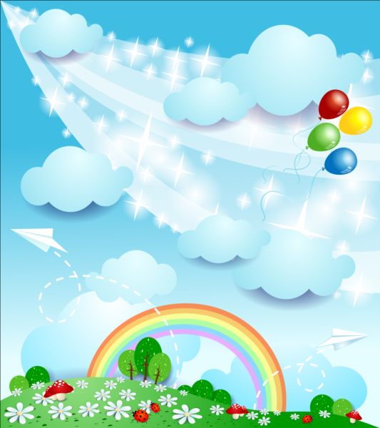Cartoon landscape with rainbow vector 07