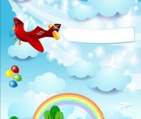 Cartoon landscape with rainbow vector 08