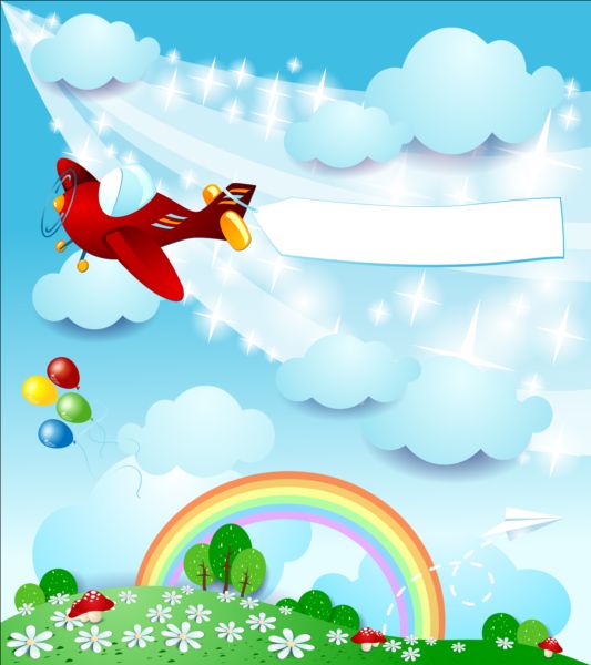Cartoon landscape with rainbow vector 08