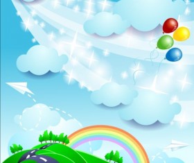 Cartoon landscape with rainbow vector 09