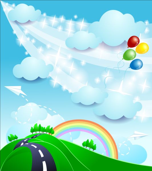 Cartoon landscape with rainbow vector 09