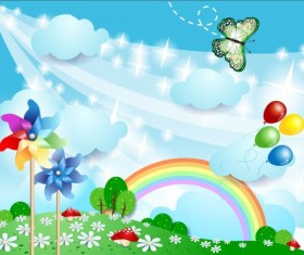 Cartoon landscape with rainbow vector 10