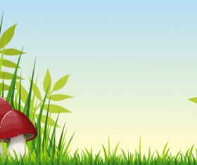 Cartoon mushrooms with nature scenery vector 03