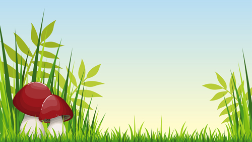 Cartoon mushrooms with nature scenery vector 03